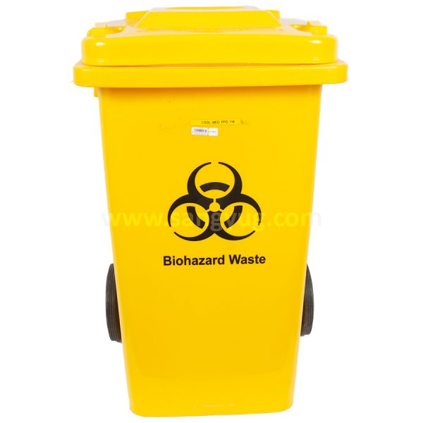 100L Padded Medical Pedal Dustbin, 53.5by47.5by80cm, Yellow, Biohazard Waste