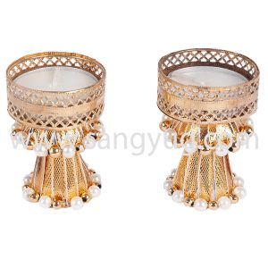 Decorated Candle Stands Golden Set Of 2