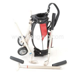 Desk Set 3 Golf Shaped Pens Holder In Golf Bag + Trolley A0113
