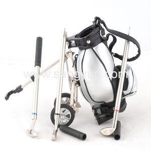 Desk Set 3 Golf Shaped Pens Holder In Golf Bag + Trolley A0114
