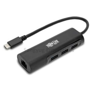 3-Port USB-C Hub with LAN Port, USB-C to 3x USB-A Ports and Gbe, USB 3.0, Black Tripp-Lite