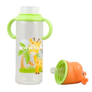 Feeding Bottle With Silicone Nipple, Character Hood, Cap With Handle 8Oz Jungle Buddies Pp, Silicone