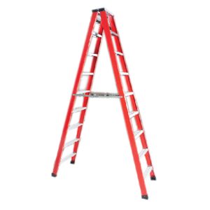 Fiberglass Step Ladder With 9 Aluminium Steps - 2.7M, Red, Yellow