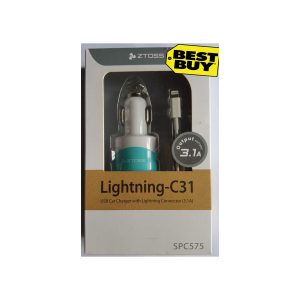 Lightning C-31 Usb Car Charger With Lightning Connector (3.1A) ( Blue ) Ztoss