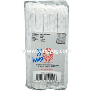 6MM * 197 MM Paper Recyclable Drinking Straw, Single Hygienic Packing, Pkt Of 100 Mixed Design Blue
