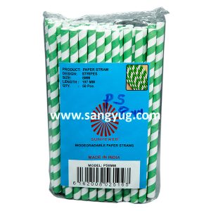 8MM * 197MM Paper Recyclable Drinking Straw, Bulk Pack Of 50 Stripes Design Green