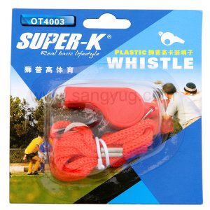 Plastic Whistle With Lanyard On Blister Pack Super-K Red.Black,Yellow,Blue