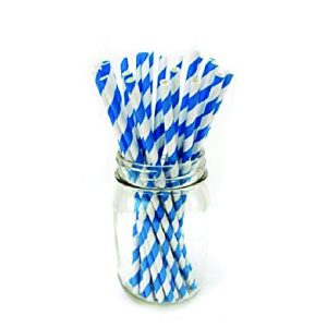 St-Paper Straw Blue Stripe 6 X 197 Mm, Pack Of 100 Pcs