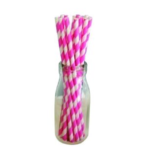 St-Paper Straw Pink Stripe 6 X 197 Mm, Pack Of 100 Pcs