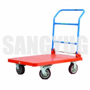 Trolley Flat Non Slip Bed Orange With Blue Handle. Length 80Cm And Width 60Cm