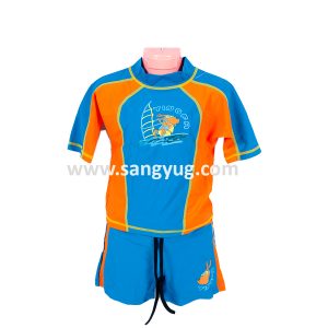 Unisex Lycra Short & T-Shirt Swim Costume, Blue & Orange Size 10