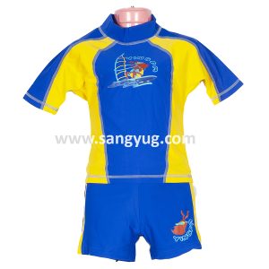 Unisex Lycra Short & T-Shirt Swim Costume, Blue & Yellow, Size 4