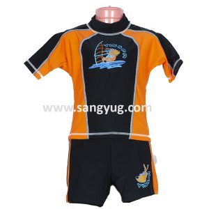 Unisex Lycra Short & T-Shirt Swim Costume, Orange & Black, Size 4