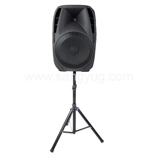 15inchPortabel Powered Pro Active Speaker With Bluetooth, Usb, Sd, Fm - Comes With 2Xmicrophone + Tripod Stand