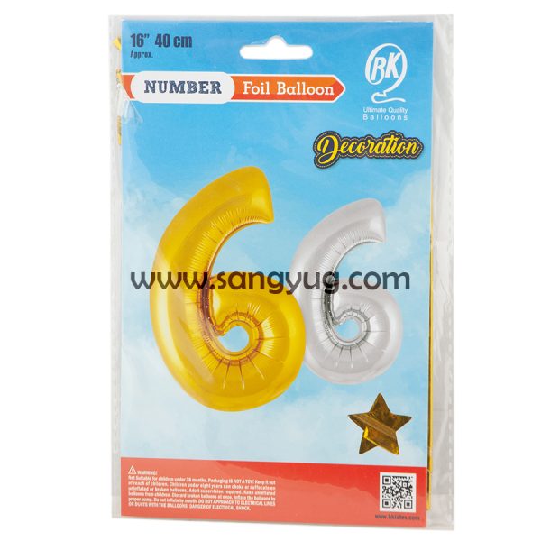 16 Inch Foil Balloon Number 6 Gold