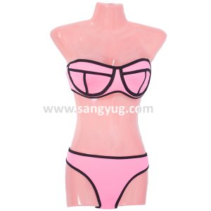Bikini Swim Wear Pink With Black Strip L