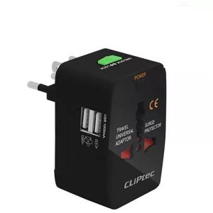 Universal Travelling Plug Adaptor With Usb Ports Cliptec