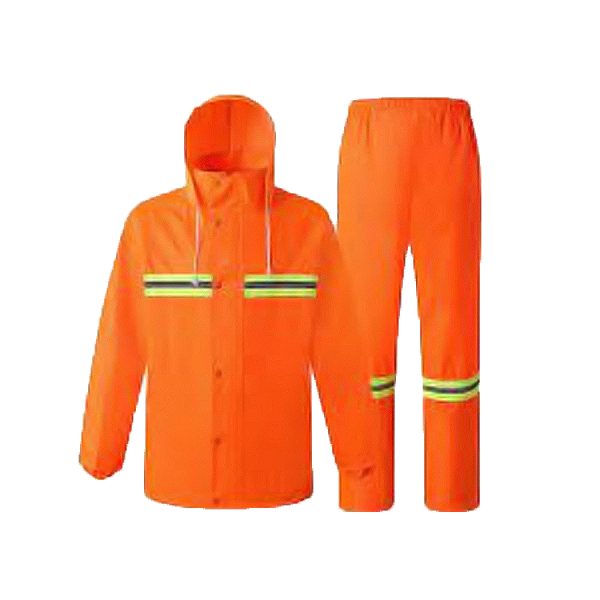 2 Piece Rain Wear With Reflective Stripes- Jacket & Pant - Xl, Flourescent Orange