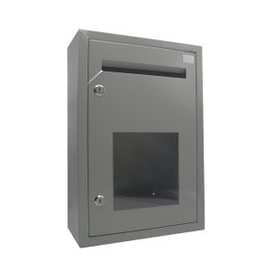 Metal Tender / Suggestion Box With Clear Perspex Window, Wall Mounting, Lockable With 2 Keys, For Security And Independence Purposes, Size 460*310*150Mm