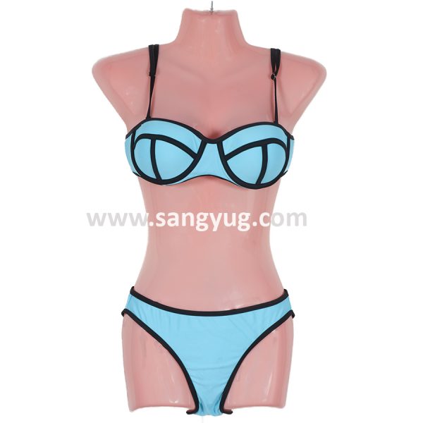 Bikini Swim Wear Blue With Black Stripe M