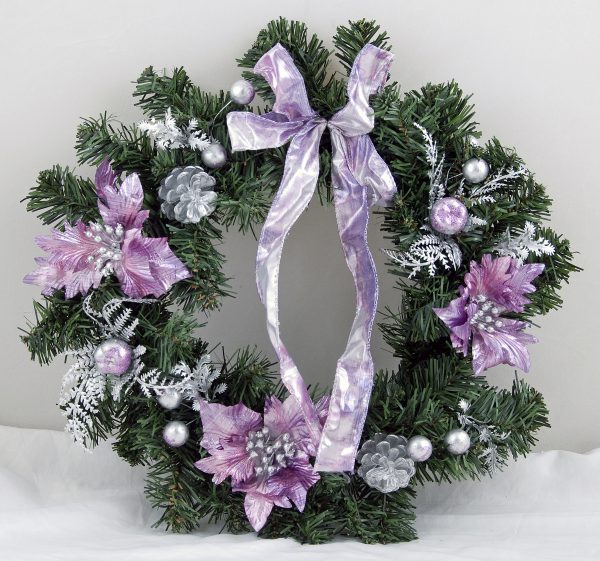Christmas Wreath Decorated 16inch Green/Purple/White