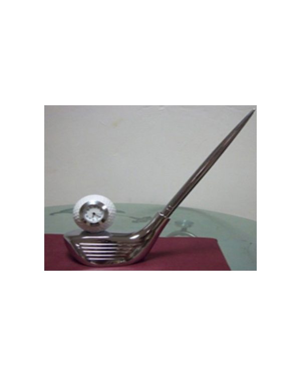 Desk Set Heavy Metal Silver Colored Single Pen Holder + 1 Golf Ball