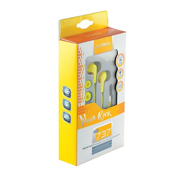 Neon Rock -In Ear Earphone With Microphone Cliptec Yellow - Image 2