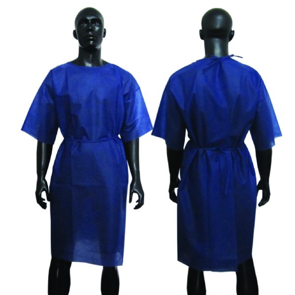 Patient Gown, 30G Pp Non Woven, Dark Blue, Long Sleeve - 120X140Cm, With Strings To Tie At Neck And Waist, Per Bag Of 10 Pcs