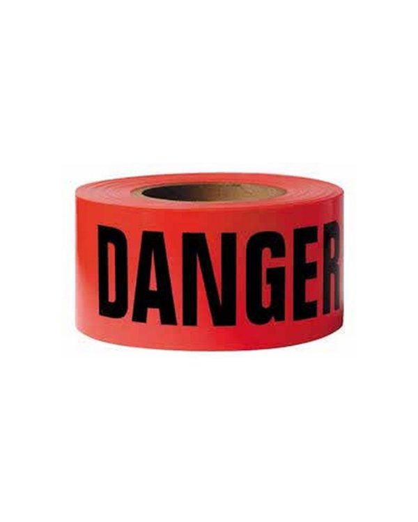 PE Warning Tape-Danger, Non-Adhesive 7.5Cm X 100M X 0.05mm, (Black Text on Red Tape)