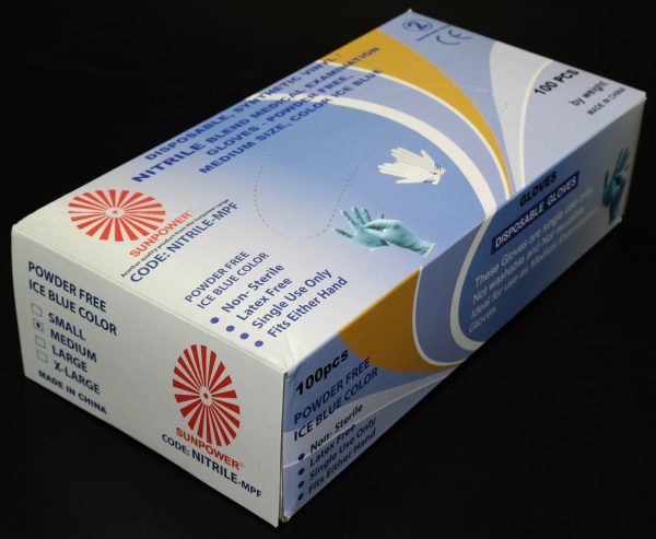 Disposable Synthetic Vinyl, Nitrile Blend Medical Examination Glove, Powder Free, Medium Size, Ice Blue, 100Pcs/Pkt