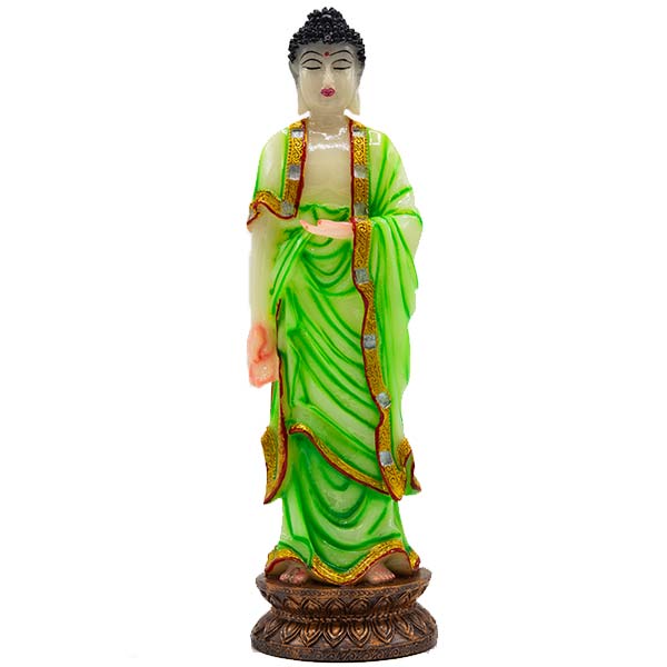 Buddha With Green Outfit,Standing On A Golden Stand, 12 Inch - Sangyug ...