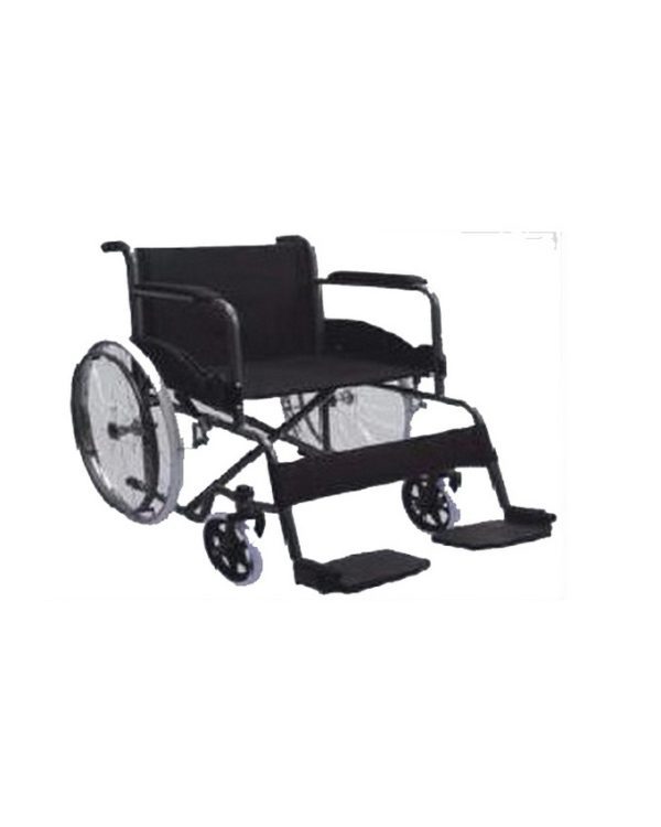Powder Coated Steel Wheelchair – Fixed Armrest & Legrest, 8" PVC Front Castor, 24" Solid Spoke Wheels