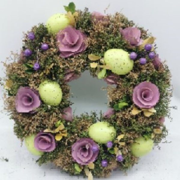 30*8Cm Easter Wreath With Eggs Flower And Decorations